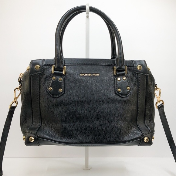 Michael Kors Handbags - Michael Kors Black Leather Gold Studded Satchel